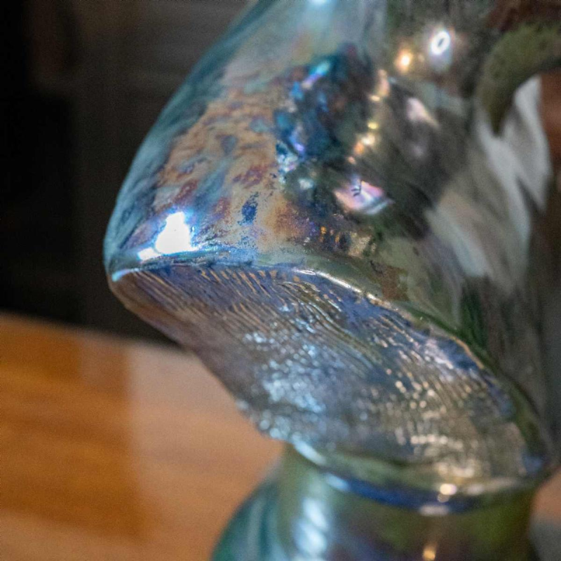 Louis Gustave Cambier & Roger Guérin, sculptuur “Buste van een jonge jongen” gezouten steengoed, Bouffioulx ca 1925