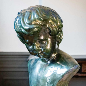 Louis Gustave Cambier & Roger Gue´rin, sculpture "Buste jeune enfant garc¸on" gre`s sale´ grand feu, Bouffioulx ca 1925