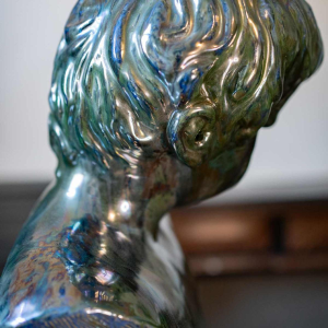 Louis Gustave Cambier & Roger Gue´rin, sculpture "Buste jeune enfant garc¸on" gre`s sale´ grand feu, Bouffioulx ca 1925