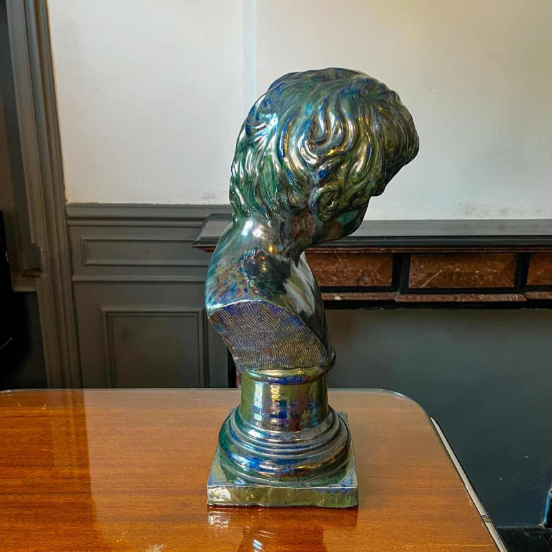 Louis Gustave Cambier & Roger Gue´rin, sculpture "Buste jeune enfant garc¸on" gre`s sale´ grand feu, Bouffioulx ca 1925