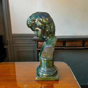 Louis Gustave Cambier & Roger Guérin, sculpture ‘ Bust of a young boy ’ salted stoneware, Bouffioulx ca 1925