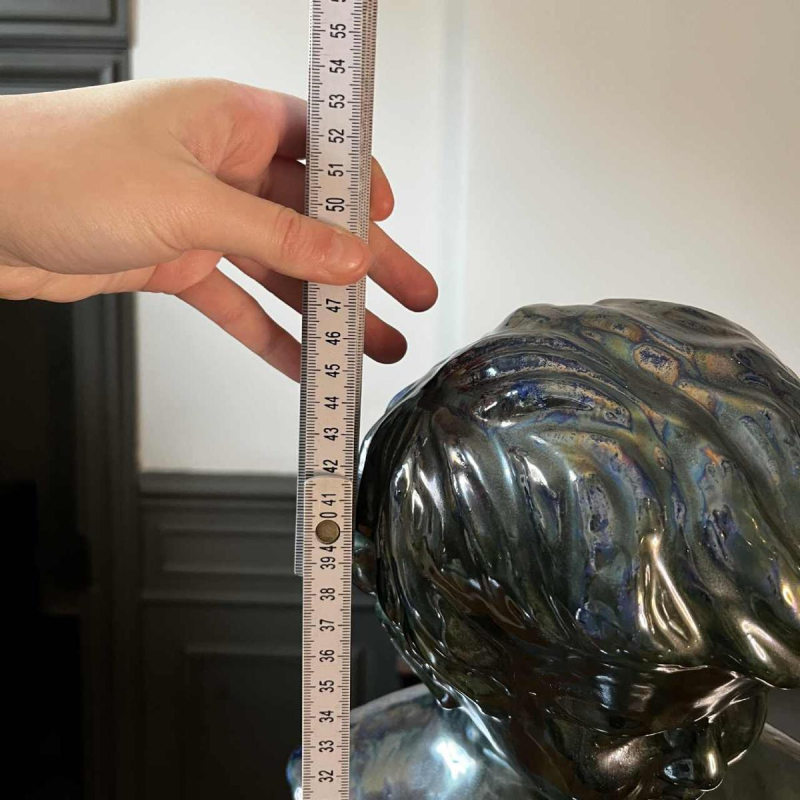 Louis Gustave Cambier & Roger Gue´rin, sculpture "Buste jeune enfant garc¸on" gre`s sale´ grand feu, Bouffioulx ca 1925