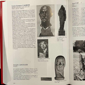 Louis Gustave Cambier & Roger Guérin, sculptuur “Buste van een jonge jongen” gezouten steengoed, Bouffioulx ca 1925