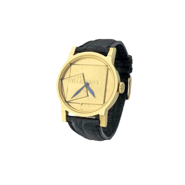 Gio Pomodoro, yellow gold watch with leather strap