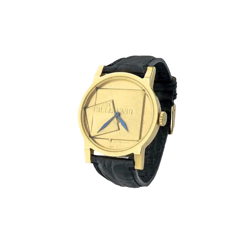 Gio Pomodoro, montre en or jaune avec bracelet cuir
