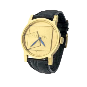 Gio Pomodoro, geelgouden horloge met leren band