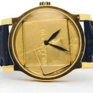 Gio Pomodoro, geelgouden horloge met leren band