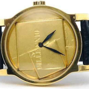 Gio Pomodoro, geelgouden horloge met leren band