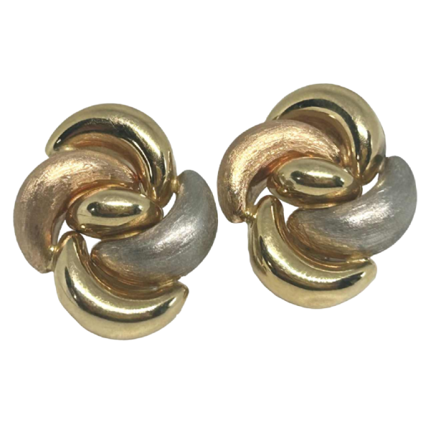 Pair of clip earrings in tricoloured gold