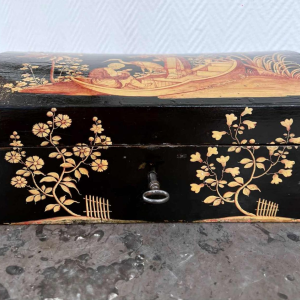 Houten spadoos - Jolités de Spa - zwart gelakt Chinees decor, 18e eeuw