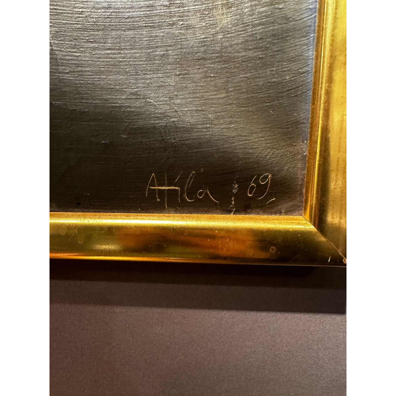 Atila Biro, abstract schilderij, olieverf op doek, 1969