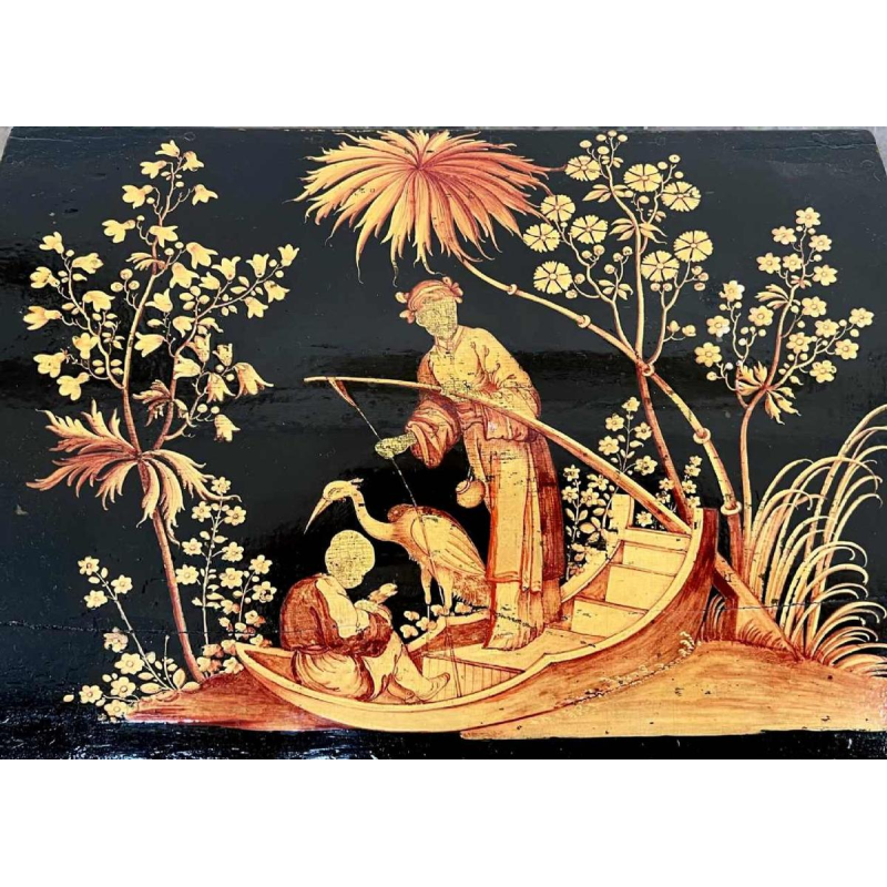 Wooden Spa box - Jolités de Spa - black lacquered Chinese décor, 18th century