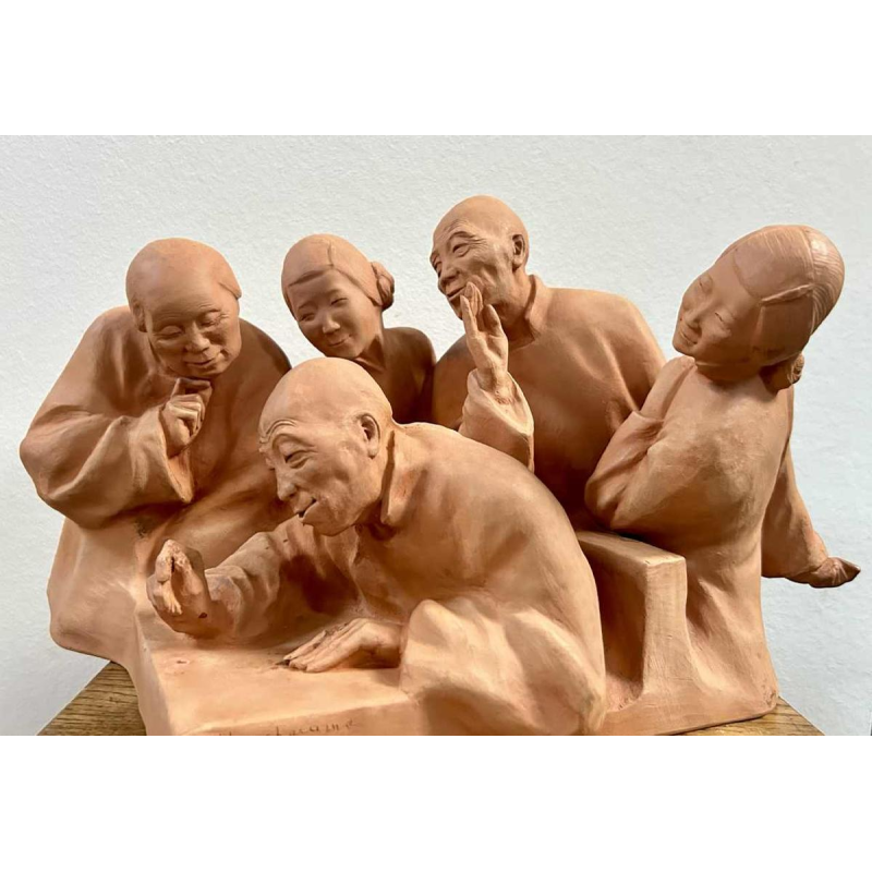 G. Hauchecorne "Assemblée de chinois" sculpture en terre cuite, ca 1920