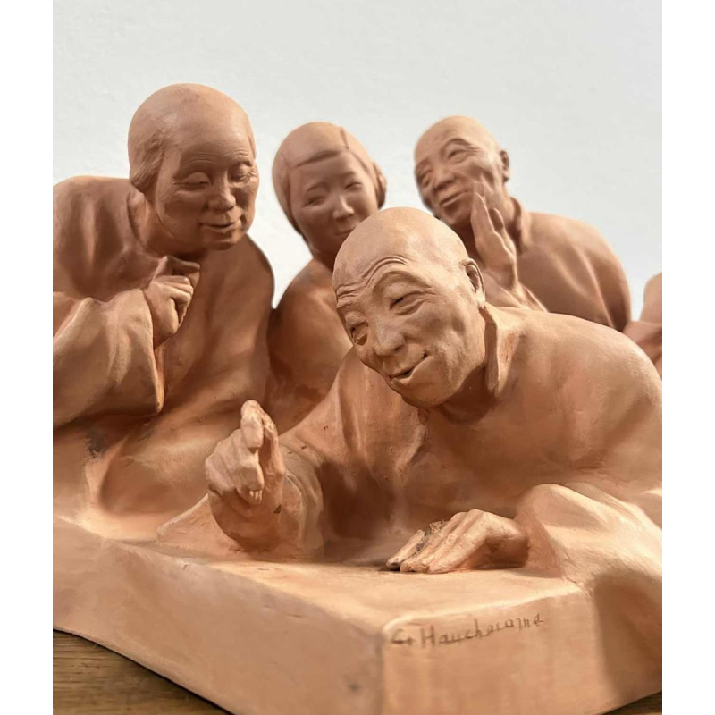 G. Hauchecorne "Assemblée de chinois" sculpture en terre cuite, ca 1920