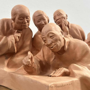 G. Hauchecorne "Assemblée de chinois" sculpture en terre cuite, ca 1920
