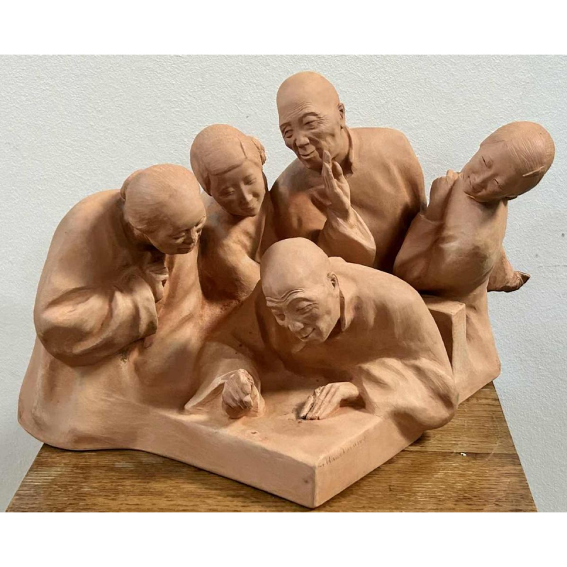 G. Hauchecorne "Assemblée de chinois" sculpture en terre cuite, ca 1920