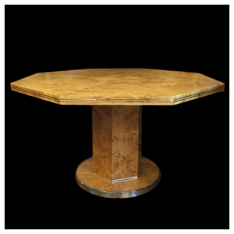 Jean-Claude Mahey 'Signature' pour Roche Bobois, table guÃ©ridon en loupe de noyer, Hollywood Regency 1970s