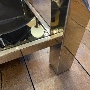 Belgo Chroom, Hollywood Regency Salontafel, Messing & Glas, ca 1970