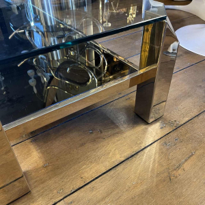 Belgo Chrome, Table Basse Salon Hollywood Regency, Laiton & Verre, ca 1970
