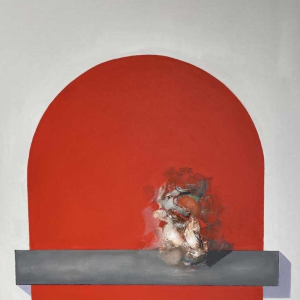 André SPRUMONT (1938-): "The tension of red" 1999 hst 80x70 cm