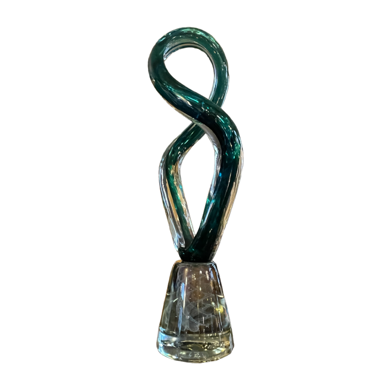 ROBERT PIERINI " Torsade " Importante Sculpture de Verre (70cm), Pied Filigrané, 1995