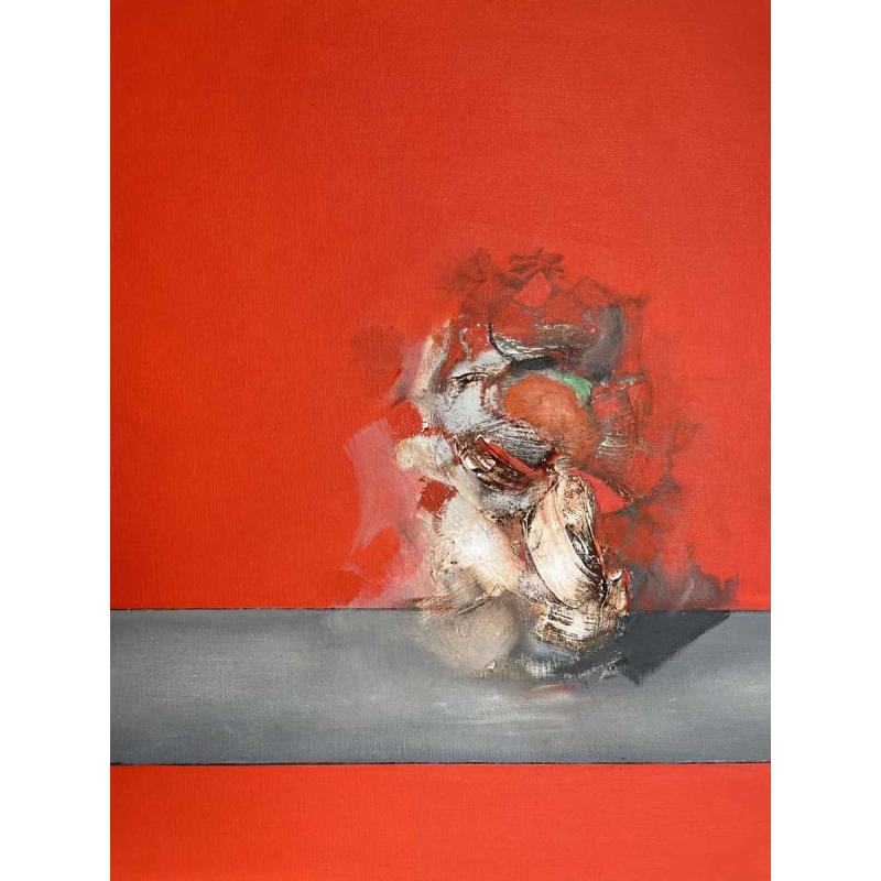 André SPRUMONT (1938-): « La tension du rouge » 1999 hst 80x70 cm