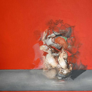 André SPRUMONT (1938-): "The tension of red" 1999 hst 80x70 cm