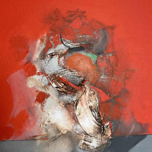 André SPRUMONT (1938-): "The tension of red" 1999 hst 80x70 cm