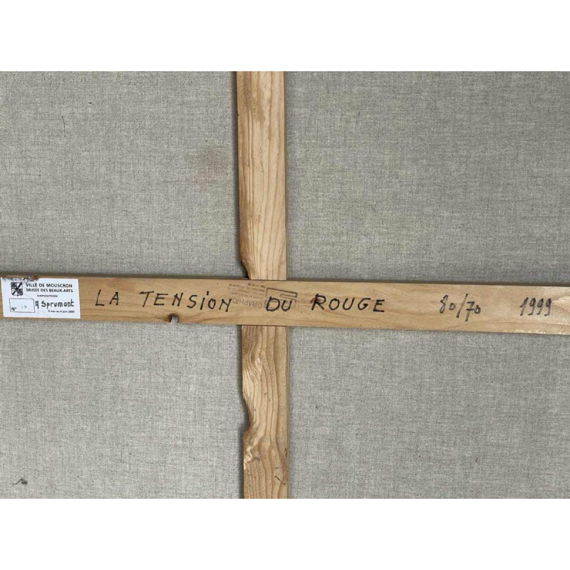 André SPRUMONT (1938-): « La tension du rouge » 1999 hst 80x70 cm