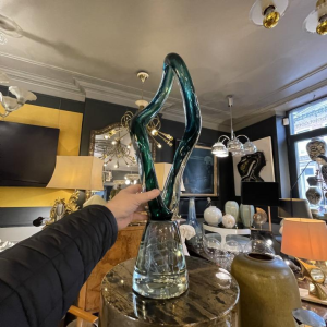 ROBERT PIERINI " Torsade " Importante Sculpture de Verre (70cm), Pied Filigrané, 1995