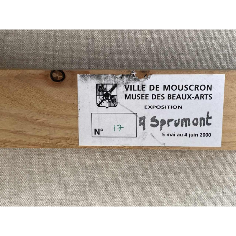 André SPRUMONT (1938-): « La tension du rouge » 1999 hst 80x70 cm