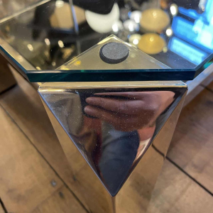 Belgo Chrome, Table Basse Salon Hollywood Regency, Laiton & Verre, ca 1970