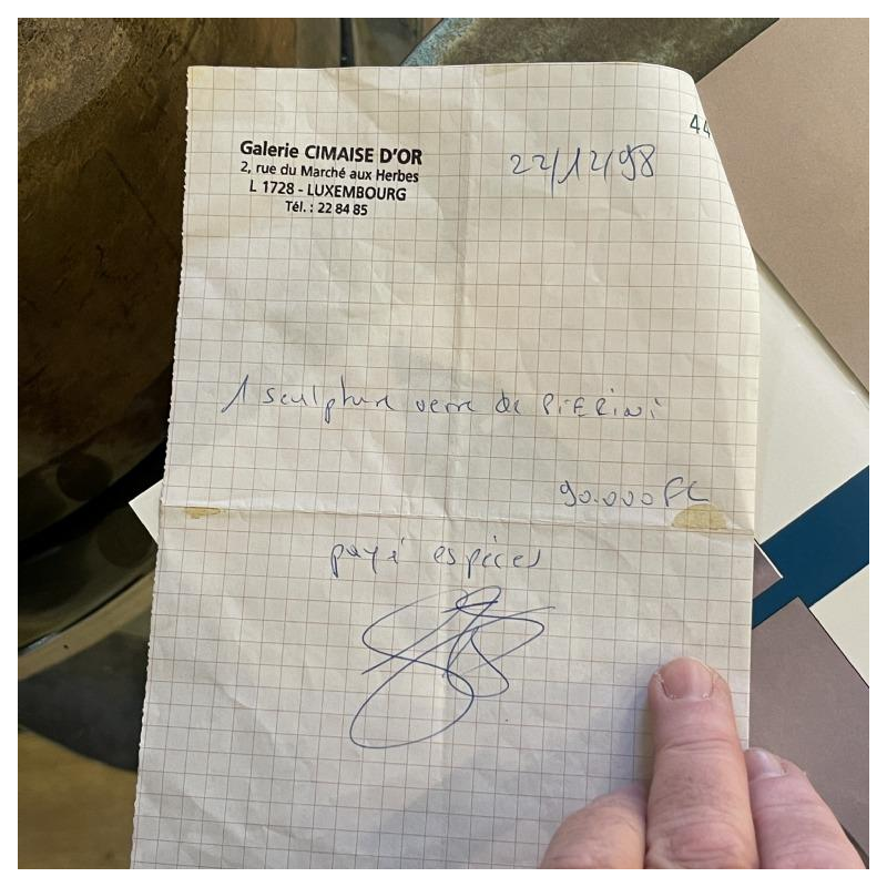 ROBERT PIERINI " Torsade " Importante Sculpture de Verre (70cm), Pied Filigrané, 1995