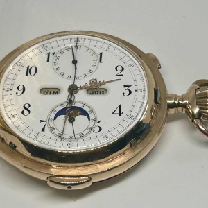 Le Phare, chronographe triple quantième, phase de lune et répétitions en or 18k