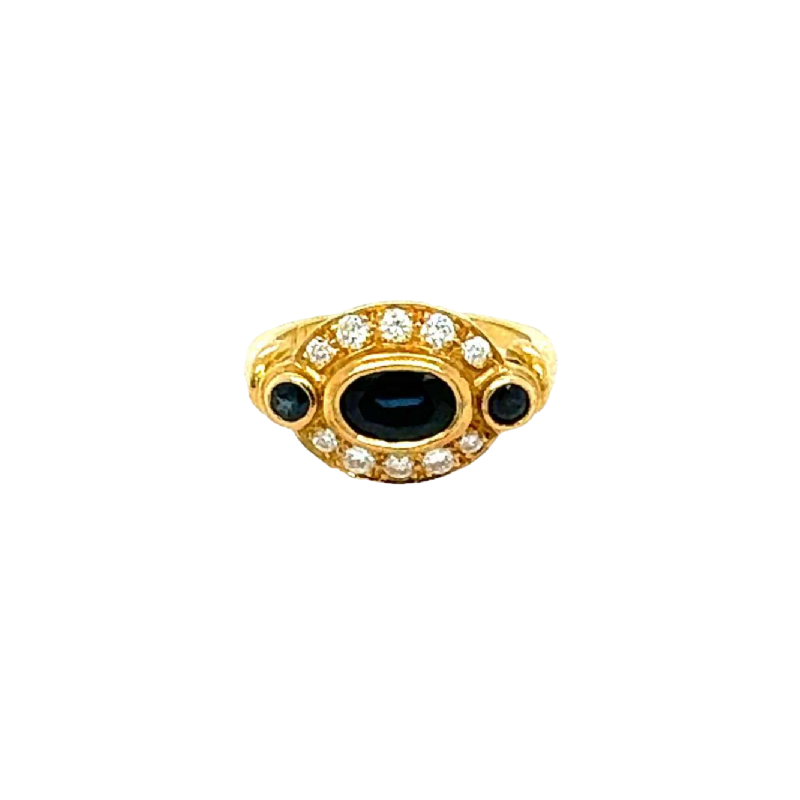 Geelgouden ring met diamant & saffieren