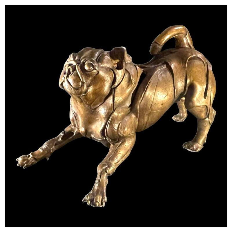 Lucie Sentjes " Chicon... pédigré Fred" sculpture bronze chien carlin 1980s