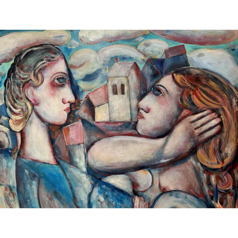 Marcel HOCQ (1933-2021): "The meeting » painting oil on panel