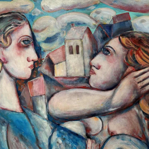 Marcel HOCQ (1933-2021): « De ontmoeting » schilderij olie op paneel