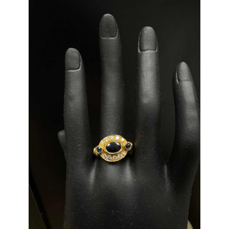 Geelgouden ring met diamant & saffieren