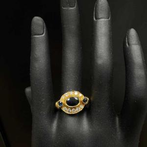 Geelgouden ring met diamant & saffieren