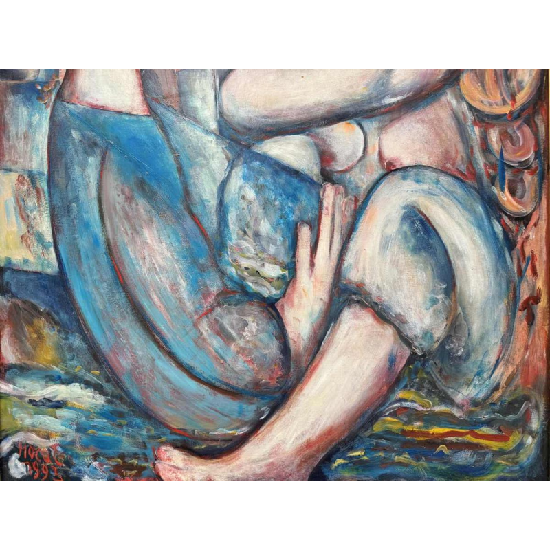 Marcel HOCQ (1933-2021): « De ontmoeting » schilderij olie op paneel