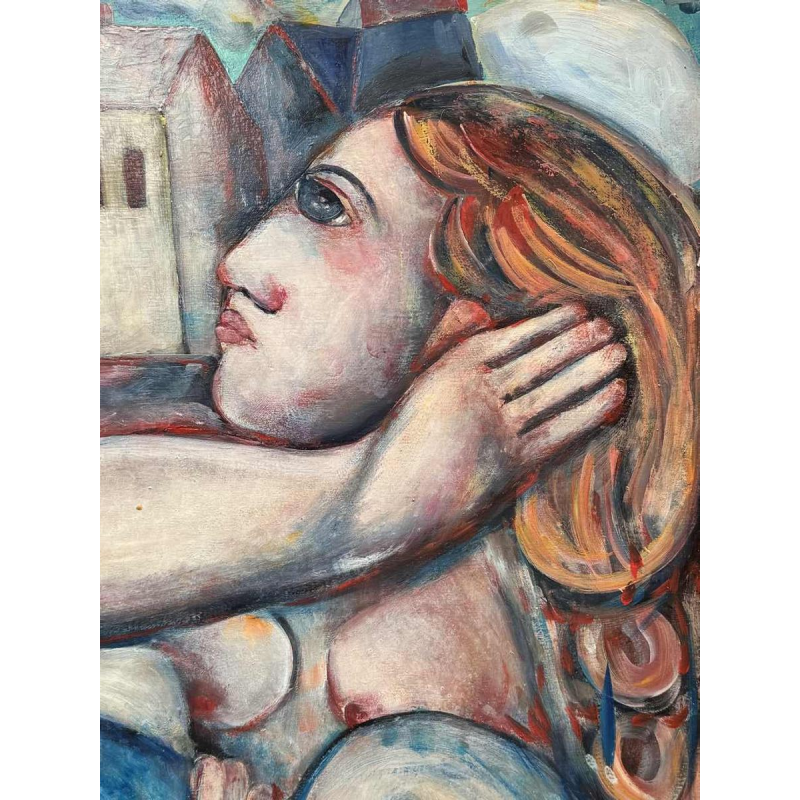 Marcel HOCQ (1933-2021): "La rencontre » peinture huile sur panneau