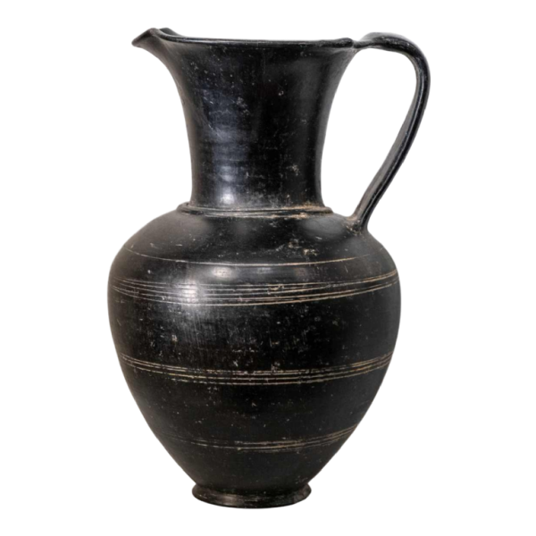 Grote oenochoe van zwart keramiek Bucchero Nero Etrurië, eind 7e tot begin 6e eeuw v.Chr.