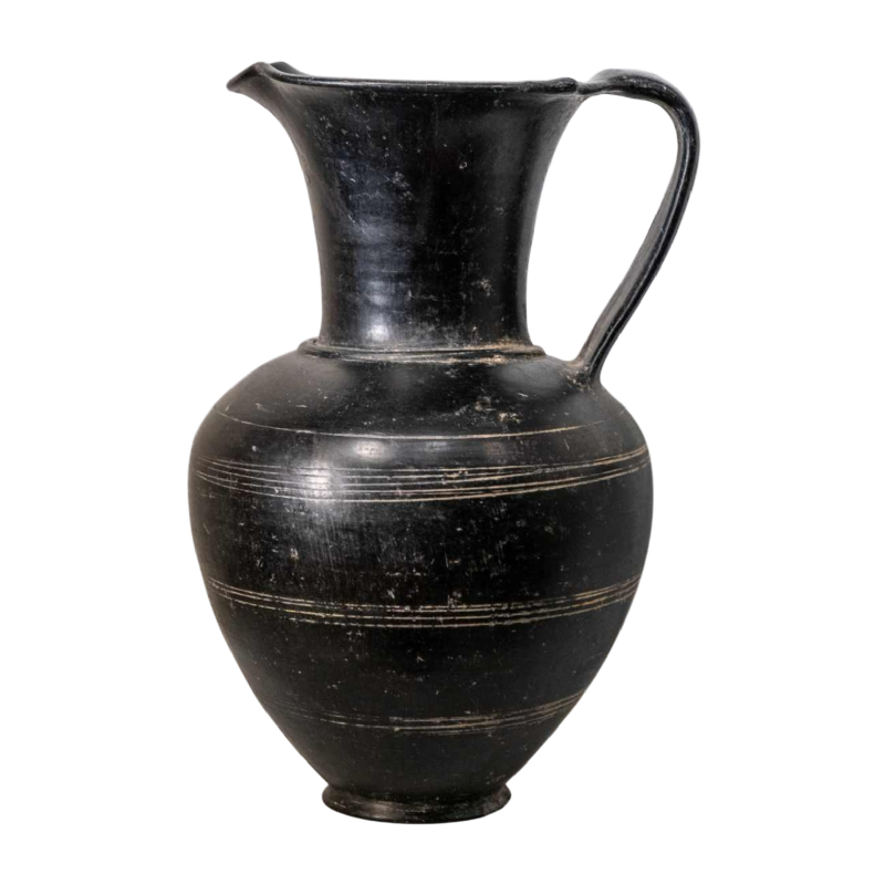 Grote oenochoe van zwart keramiek Bucchero Nero Etrurië, eind 7e tot begin 6e eeuw v.Chr.