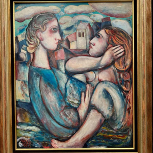 Marcel HOCQ (1933-2021): « De ontmoeting » schilderij olie op paneel