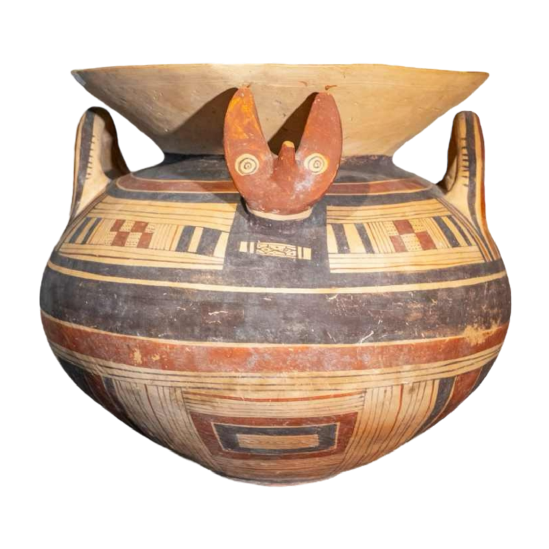 Olla met bolvormige vossenkoppen, terracotta, Daunia 6e eeuw v.Chr