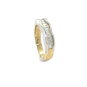 Tweekleurig goud ring met baguette diamanten