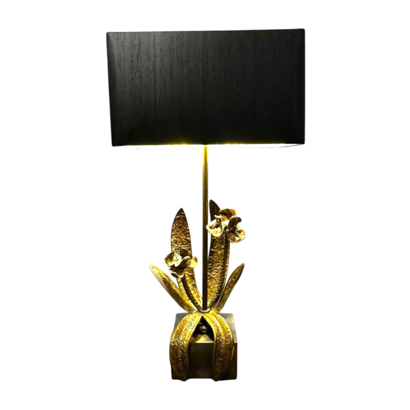 Maison Charles, paire de lampes florales Hollywood Regency en bronze doré