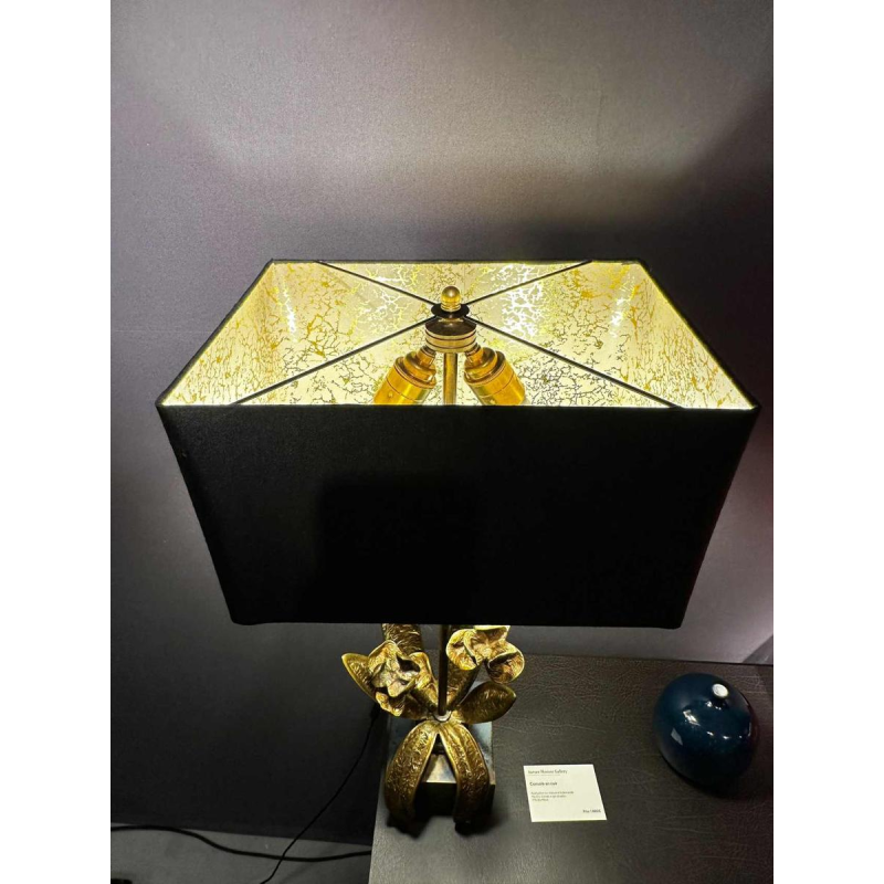 Maison Charles, pair of Hollywood Regency floral lamps in gilt bronze