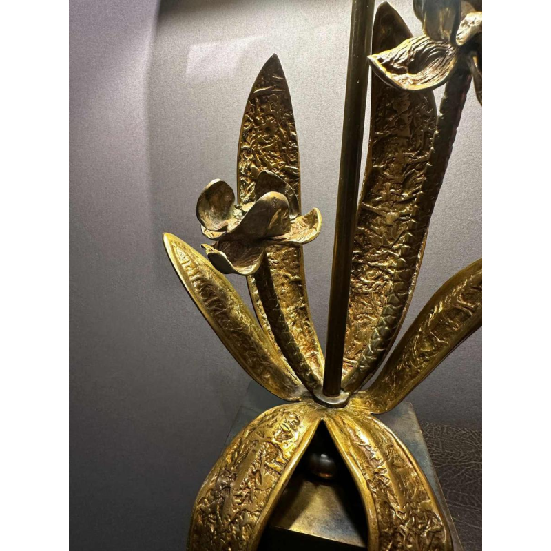 Maison Charles, pair of Hollywood Regency floral lamps in gilt bronze